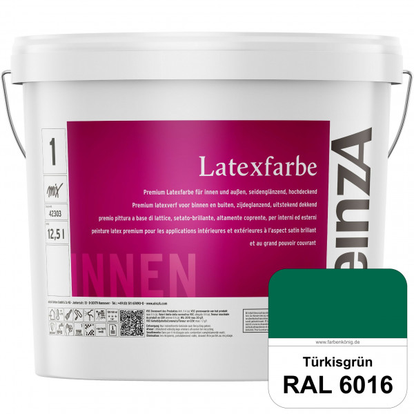 einzA Latexfarbe Premium (RAL 6016 Türrkisgrün) Hochwertige scheuerbeständige seidenglänzende Latexf