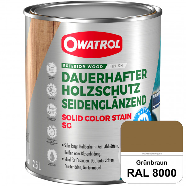 Solid Color Stain SG (RAL 8000 Grünbraun) deckende und seidenglänzende Wetterschutzfarbe außen