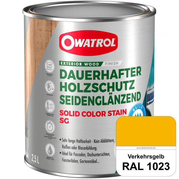 Solid Color Stain SG (RAL 1023 Verkehrsgelb) deckende und seidenglänzende Wetterschutzfarbe außen