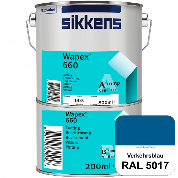 Wapex 660 Set (RAL 5017 Verkehrsblau) seidenglänzende 2K-Epoxidharzlack für Böden & Wände (innen)