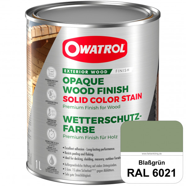 Solid Color Stain (RAL 6021 Blassgrün) deckende und matte Wetterschutzfarbe außen
