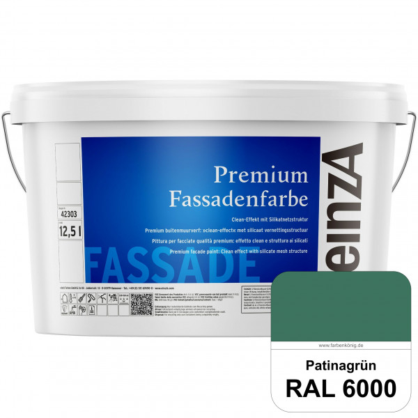 einzA Premium Fassadenfarbe (RAL 6000 Patinagrün) Hochwertige Fassadenfarbe mit Clean-Effekt