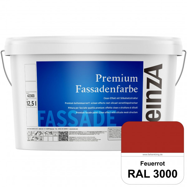 einzA Premium Fassadenfarbe (RAL 3000 Feuerrot) Hochwertige Fassadenfarbe mit Clean-Effekt