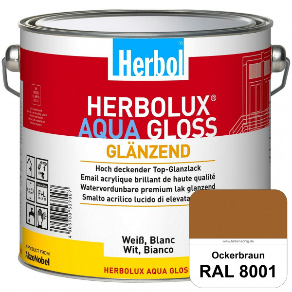 Herbolux Aqua Gloss (RAL 8001 Ockerbraun) Wasserverdünnbarer Top-Glanzlack (Innen)