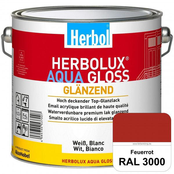 Herbolux Aqua Gloss (RAL 3000 Feuerrot) Wasserverdünnbarer Top-Glanzlack (Innen)