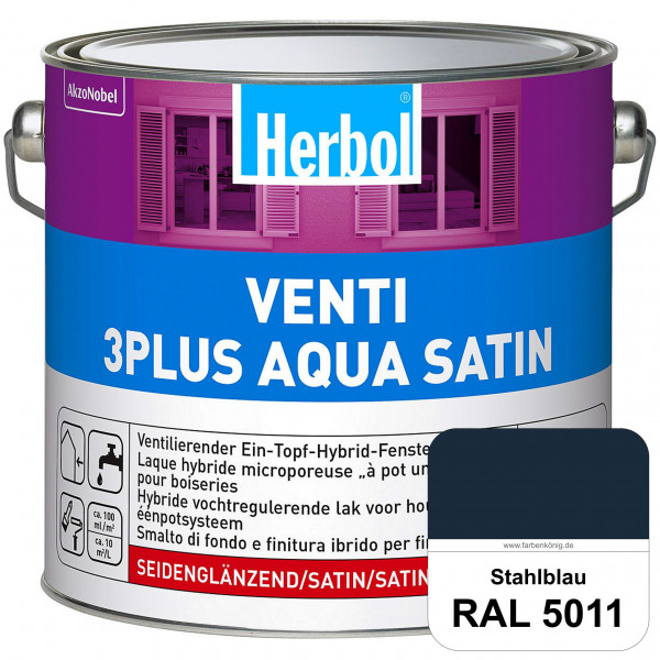 Venti 3Plus Aqua Satin (RAL 5011 Stahlblau) wasserbasierter & feuchtigkeitregulierender Ein-Topf-Fen