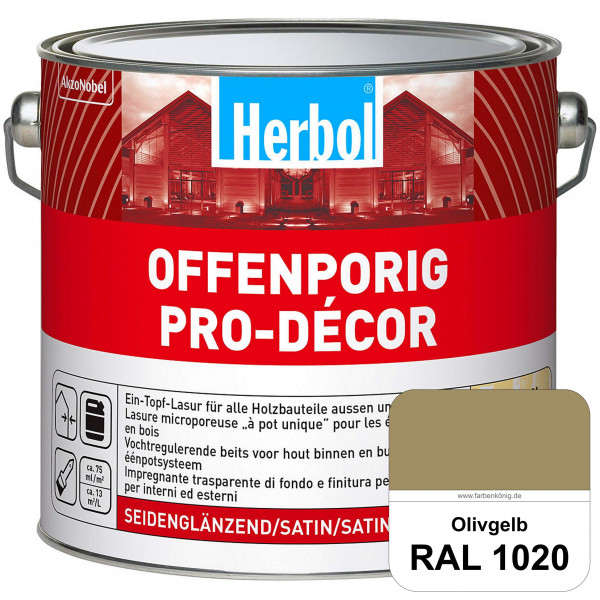 Herbol Offenporig Pro-Décor (RAL 1020 Olivgelb) Hochwertige Ein-Topf-Holzlasur mit 2-Phasen-UV-Schut
