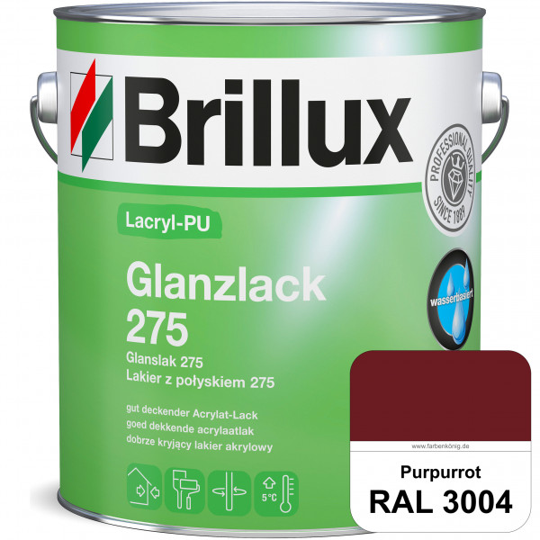 Lacryl-PU Glanzlack 275 (RAL 3004 Purpurrot) Glänzender Lack (wasserbasiert) für z. B. Holz, Zink, A