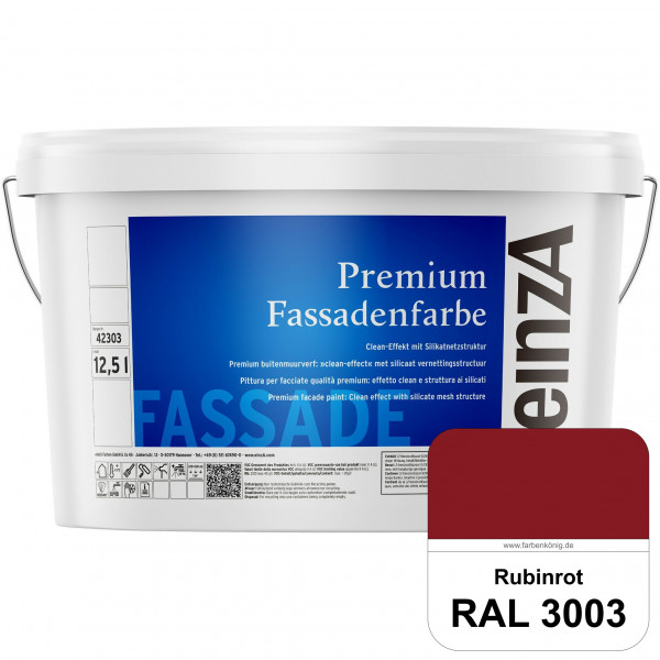 einzA Premium Fassadenfarbe (RAL 3003 Rubinrot) Hochwertige Fassadenfarbe mit Clean-Effekt