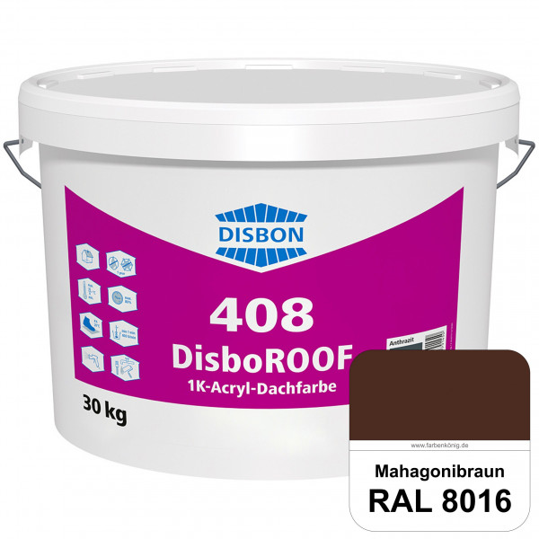 DisboROOF 408 1K-Acryl-Dachfarbe (RAL 8016 Mahagonibraun) Elastische Reinacrylatbeschichtung für Bet