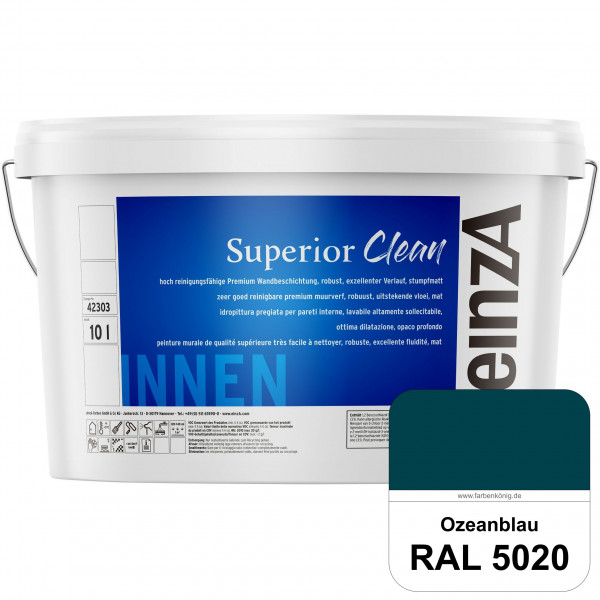 einzA Superior Clean (RAL 5020 Ozeanblau) Hoch reinigungsfähige, stumpfmatte Premium-Wandbeschichtun