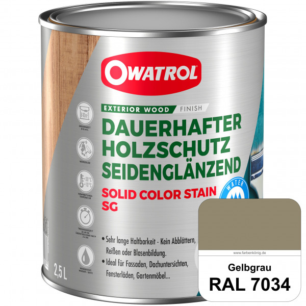Solid Color Stain SG (RAL 7034 Gelbgrau) deckende und seidenglänzende Wetterschutzfarbe außen