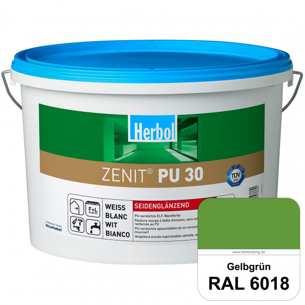 Zenit PU 30 (RAL 6018 Gelbgrün) seidenglänzende und strapazierfähige PU-Wandfarbe