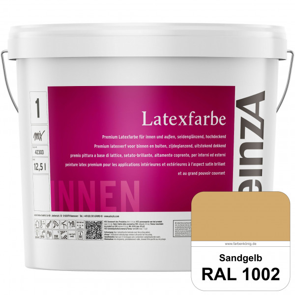 einzA Latexfarbe Premium (RAL 1002 Sandgelb) Hochwertige scheuerbeständige seidenglänzende Latexfarb