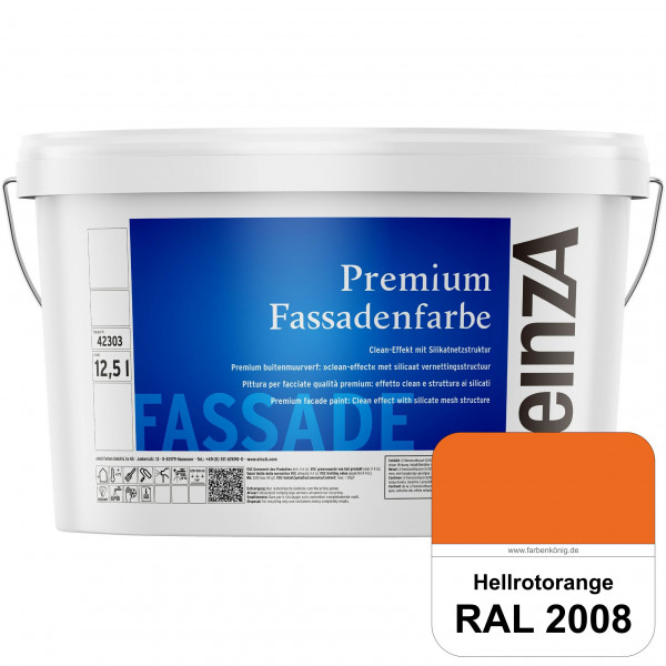 einzA Premium Fassadenfarbe (RAL 2008 Hellrotorange) Hochwertige Fassadenfarbe mit Clean-Effekt