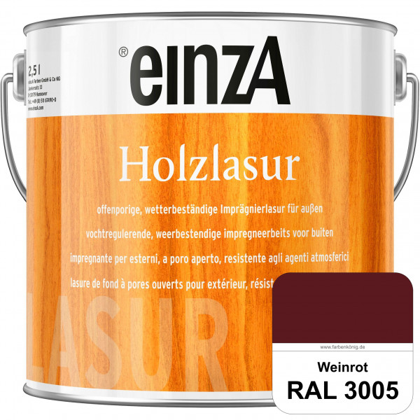 einzA Holzlasur (RAL 3005 Weinrot) Offenporige Imprägnierlasur für Außen-Holzbauteile