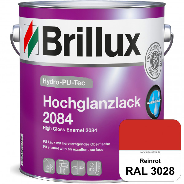 Hydro-PU-Tec Hochglanzlack 2084 (RAL 3028 Reinrot) wasserbasierter Hochglanzlack für Holz, Zink, Alu