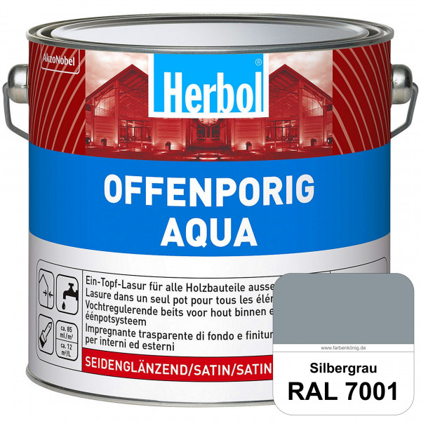 Offenporig Aqua (RAL 7001 Silbergrau) Wasserverdünnbar & hochwertige Ein-Topf-Holzlasur - Feuchtesch