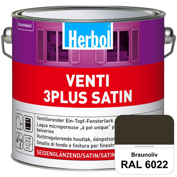 Venti 3Plus Satin (RAL 6022 Braunoliv) feuchtigkeitregulierender & seidenglänzender Ein-Topf-Fenster