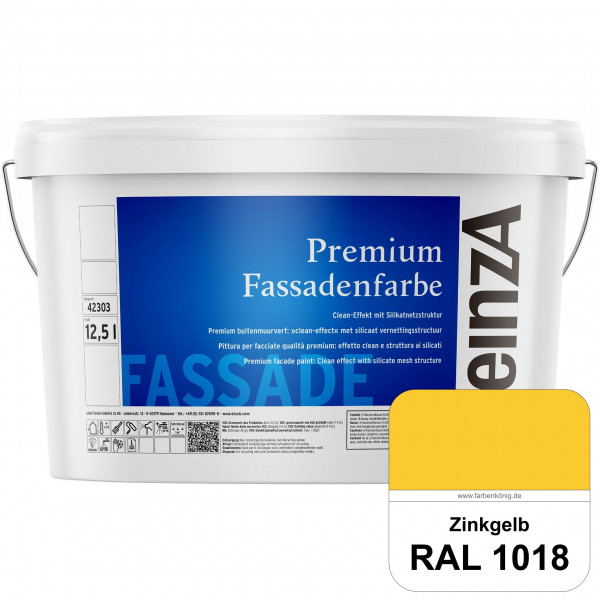 einzA Premium Fassadenfarbe (RAL 1018 Zinkgelb) Hochwertige Fassadenfarbe mit Clean-Effekt