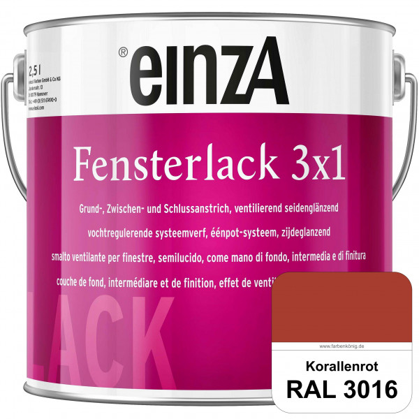 einzA Fensterlack 3 x 1 (RAL 3016 Korallenrot) wetterbeständiger & seidenglänzender Fensterlack