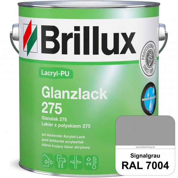 Lacryl-PU Glanzlack 275 (RAL 7004 Signalgrau) Glänzender Lack (wasserbasiert) für z. B. Holz, Zink,
