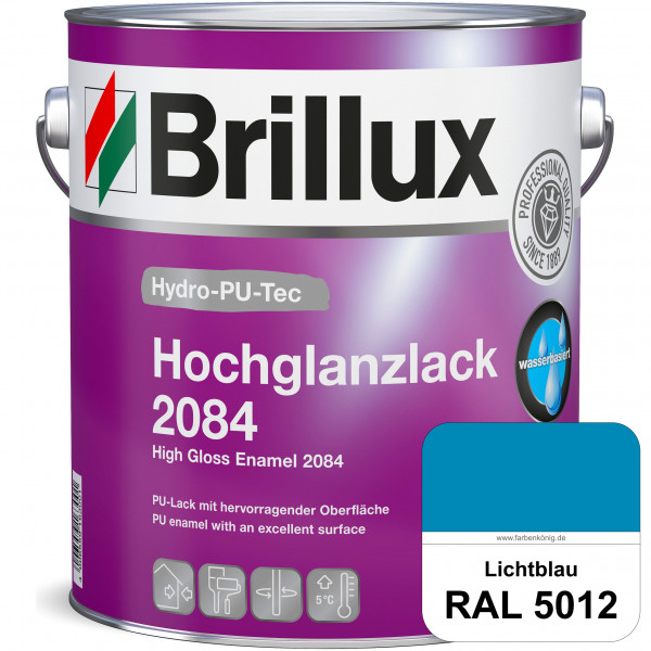 Hydro-PU-Tec Hochglanzlack 2084 (RAL 5012 Lichtblau) wasserbasierter Hochglanzlack für Holz, Zink, A