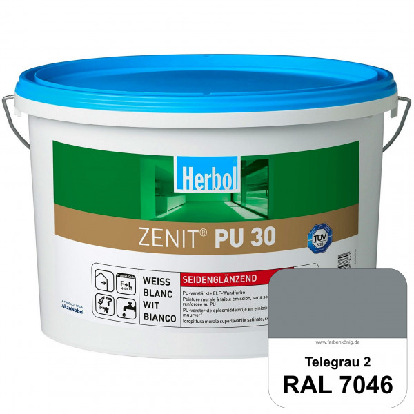 Zenit PU 30 (RAL 7046 Telegrau 2) seidenglänzende und strapazierfähige PU-Wandfarbe