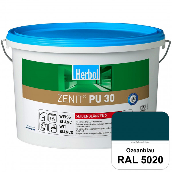 Zenit PU 30 (RAL 5020 Ozeanblau) seidenglänzende und strapazierfähige PU-Wandfarbe