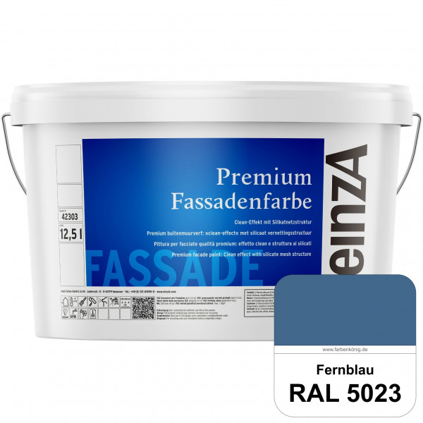 einzA Premium Fassadenfarbe (RAL 5023 Fernblau) Hochwertige Fassadenfarbe mit Clean-Effekt