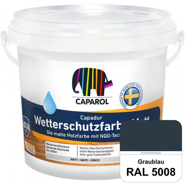 Capadur Wetterschutzfarbe Matt (RAL 5008 Graublau) matte Holzfarbe mit NQG-Technologie für außen