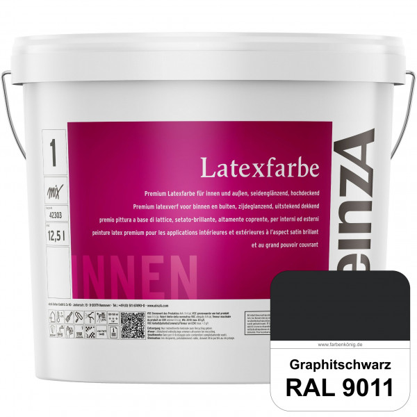 einzA Latexfarbe Premium (RAL 9011 Graphitschwarz) Hochwertige scheuerbeständige seidenglänzende Lat