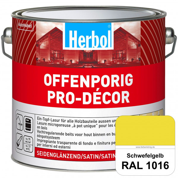 Herbol Offenporig Pro-Décor (RAL 1016 Schwefelgelb) Hochwertige Ein-Topf-Holzlasur mit 2-Phasen-UV-S