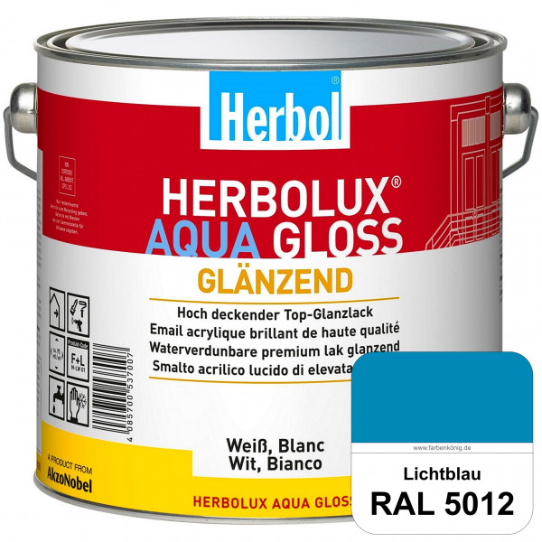 Herbolux Aqua Gloss (RAL 5012 Lichtblau) Wasserverdünnbarer Top-Glanzlack (Innen)