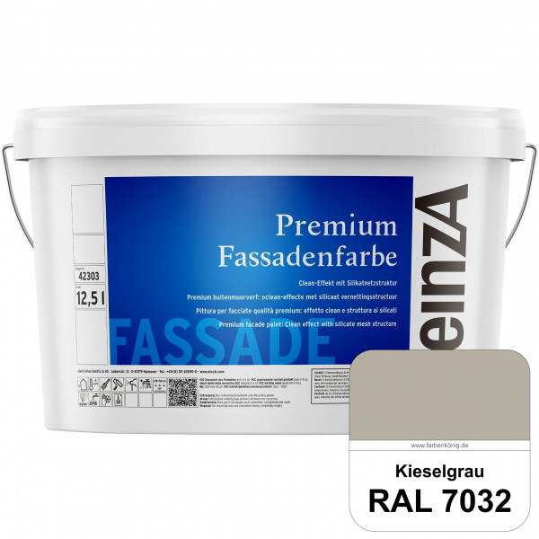 einzA Premium Fassadenfarbe (RAL 7032 Kieselgrau) Hochwertige Fassadenfarbe mit Clean-Effekt