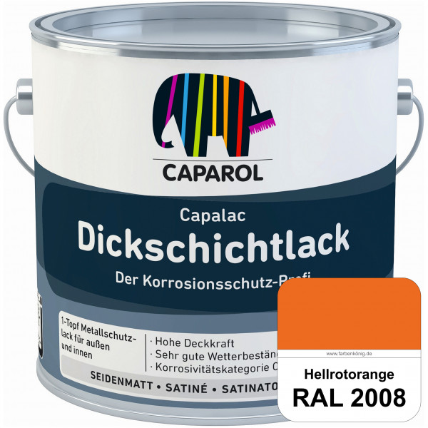 Capalac Dickschichtlack (RAL 2008 Hellrotorange) 1-Topf Metallschutzlack (löselmittelhaltig) innen &