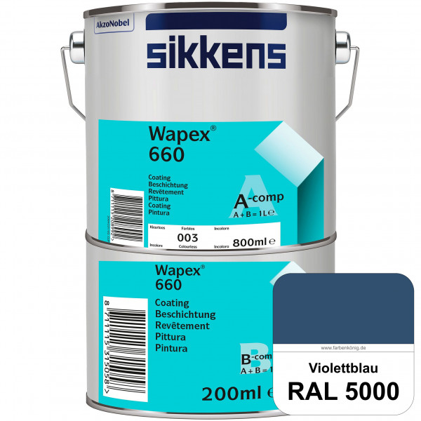 Wapex 660 Set (RAL 5000 Violettblau) seidenglänzende 2K-Epoxidharzlack für Böden & Wände (innen)