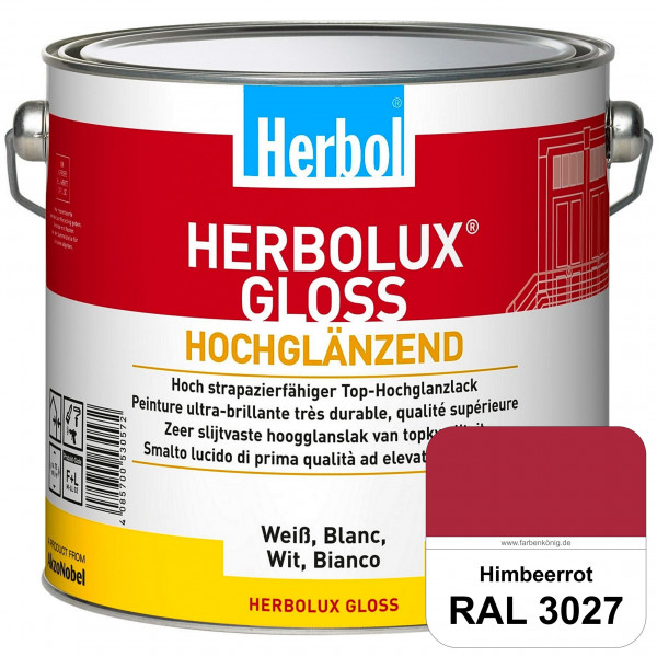 Herbolux Gloss (RAL 3027 Himbeerrot) strapazierfähiger Top-Hochglanzlack (lösemittelhaltig) für inne