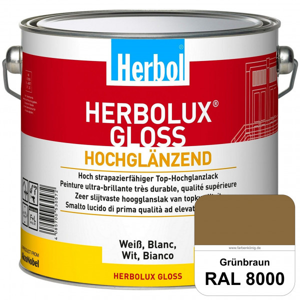Herbolux Gloss (RAL 8000 Grünbraun) strapazierfähiger Top-Hochglanzlack (lösemittelhaltig) für innen