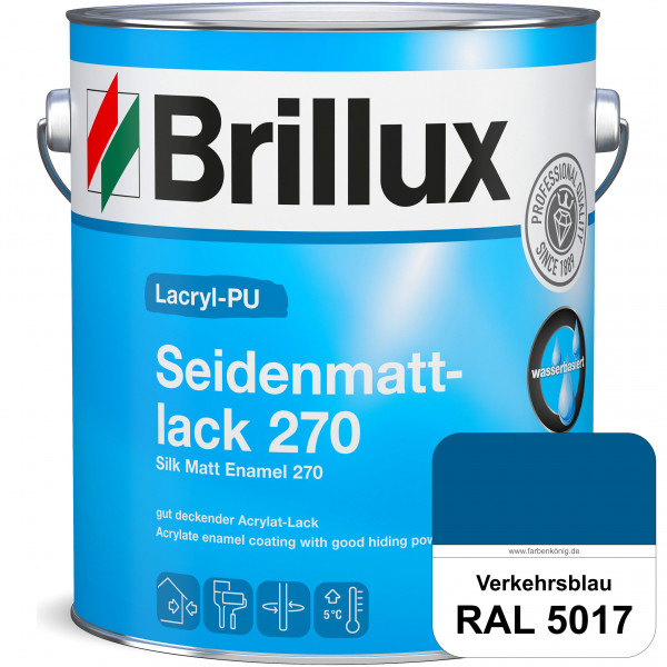 Lacryl-PU Seidenmattlack 270 (RAL 5017 Verkehrsblau) PU-verstärkt (wasserbasiert) für außen und inne