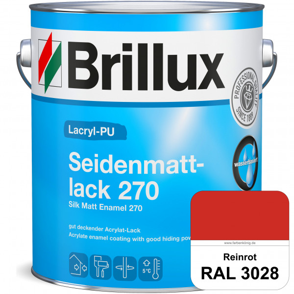 Lacryl-PU Seidenmattlack 270 (RAL 3028 Reinrot) PU-verstärkt (wasserbasiert) für außen und innen