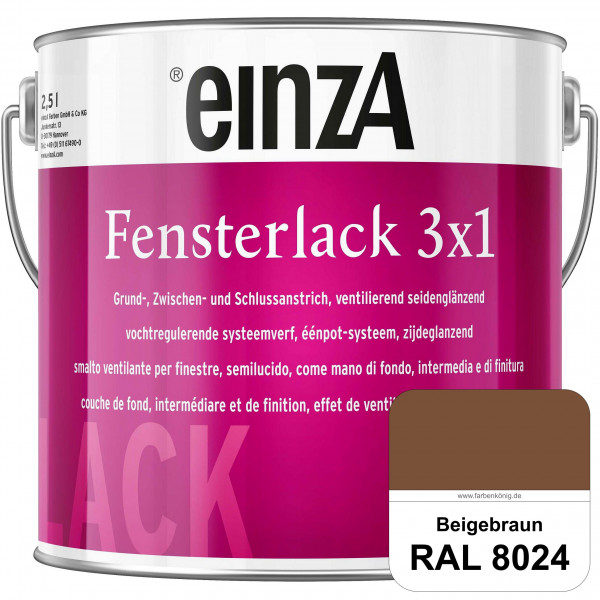 einzA Fensterlack 3 x 1 (RAL 8024 Beigebraun) wetterbeständiger & seidenglänzender Fensterlack