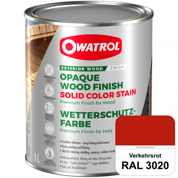 Solid Color Stain (RAL 3020 Verkehrsrot) deckende und matte Wetterschutzfarbe außen