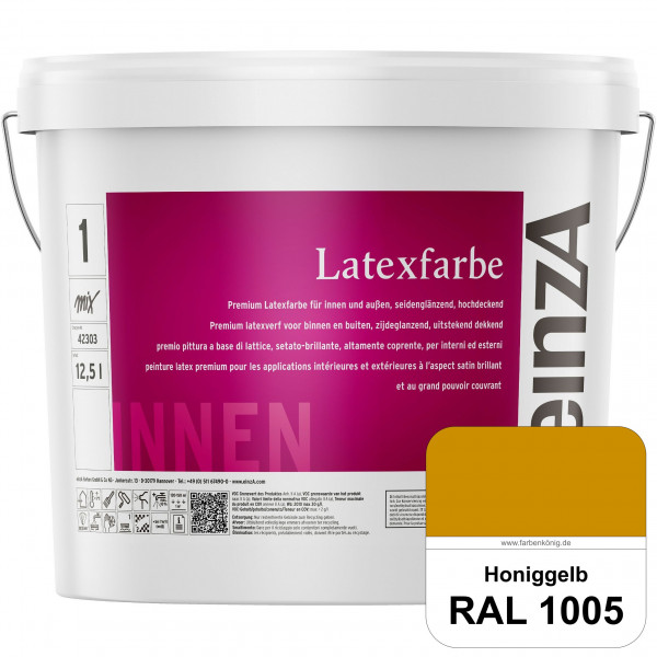 einzA Latexfarbe Premium (RAL 1005 Honiggelb) Hochwertige scheuerbeständige seidenglänzende Latexfar