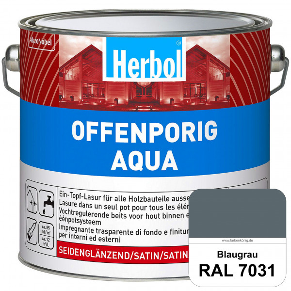 Offenporig Aqua (RAL 7031 Blaugrau) Wasserverdünnbar & hochwertige Ein-Topf-Holzlasur - Feuchteschut