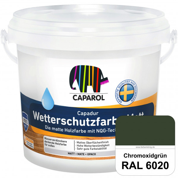 Capadur Wetterschutzfarbe Matt (RAL 6020 Chromoxidgrün) matte Holzfarbe mit NQG-Technologie für auße