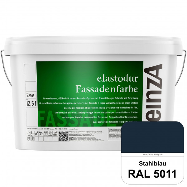 einzA elastodur Fassadenfarbe (RAL 5011 Stahlblau) UV-vernetzendes & rissüberbrückendes Fassadenfarb