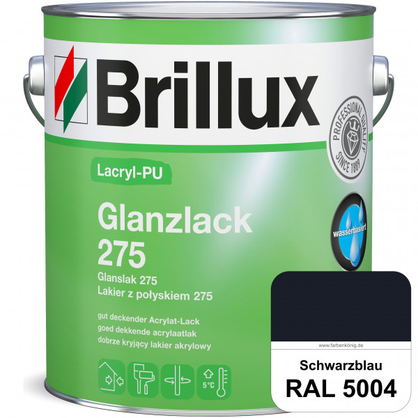 Lacryl-PU Glanzlack 275 (RAL 5004 Schwarzblau) Glänzender Lack (wasserbasiert) für z. B. Holz, Zink,