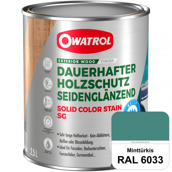 Solid Color Stain SG (RAL 6033 Minttürkis) deckende und seidenglänzende Wetterschutzfarbe außen