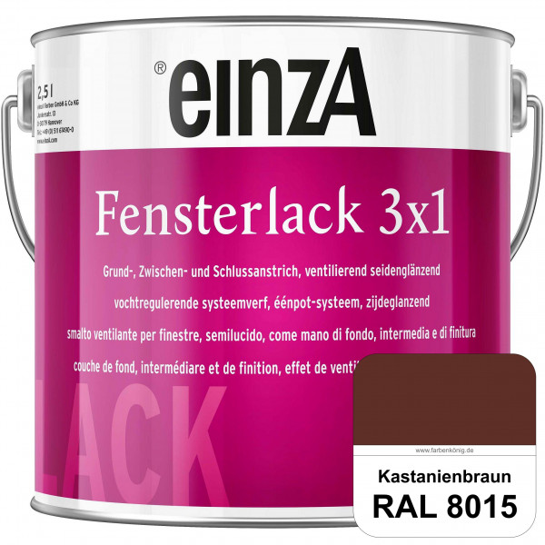 einzA Fensterlack 3 x 1 (RAL 8015 Kastanienbraun) wetterbeständiger & seidenglänzender Fensterlack